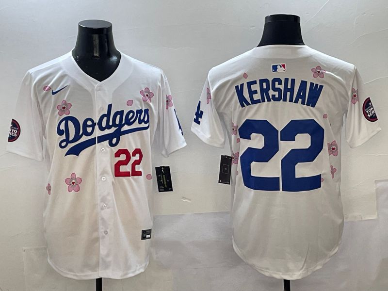 Men Los Angeles Dodgers #22 Kershaw White Sakura Edition 2025 Nike MLB Jersey style 2->los angeles dodgers->MLB Jersey